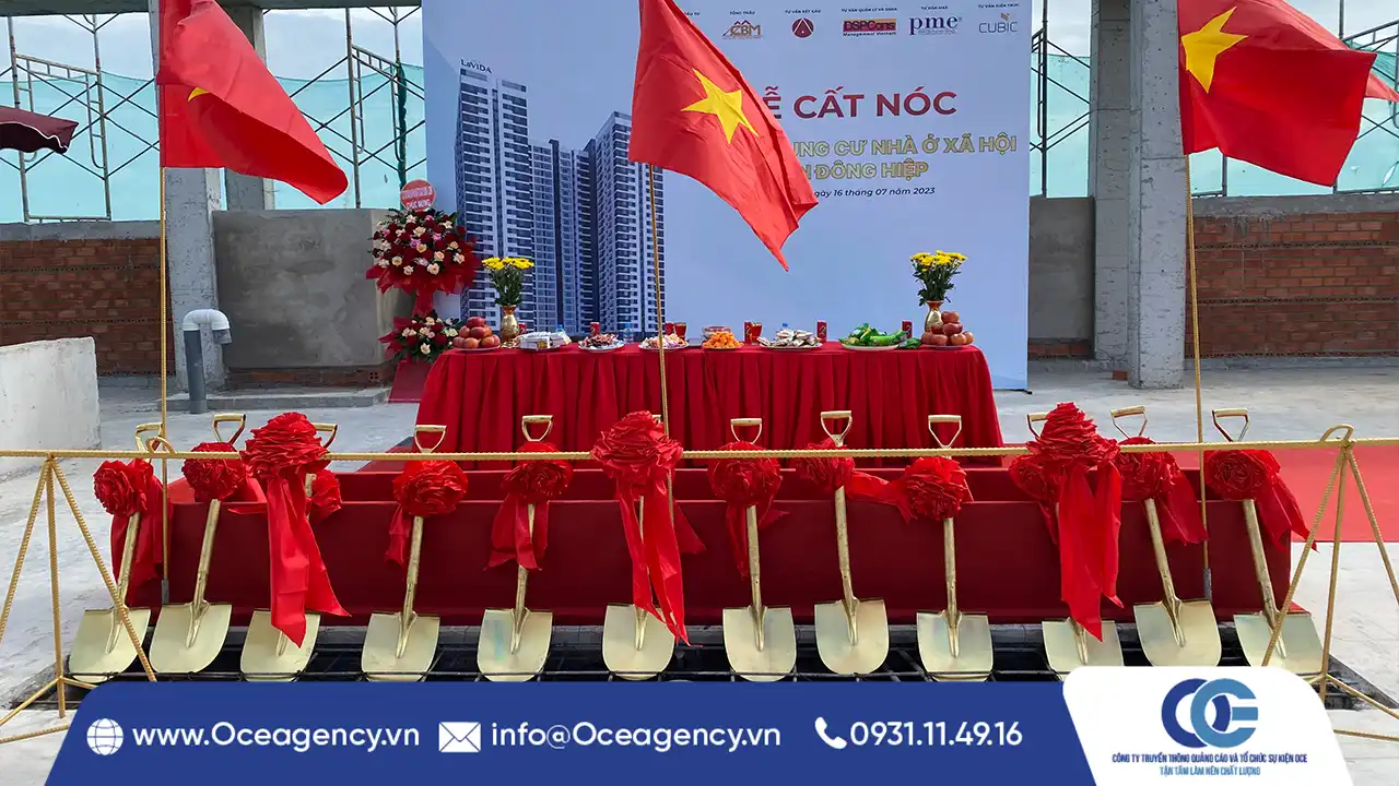 TỔ CHỨC SỰ KIỆN LỄ CẤT NÓC DỰ ÁN NHÀ Ở XÃ HỘI TÂN ĐÔNG HIỆP