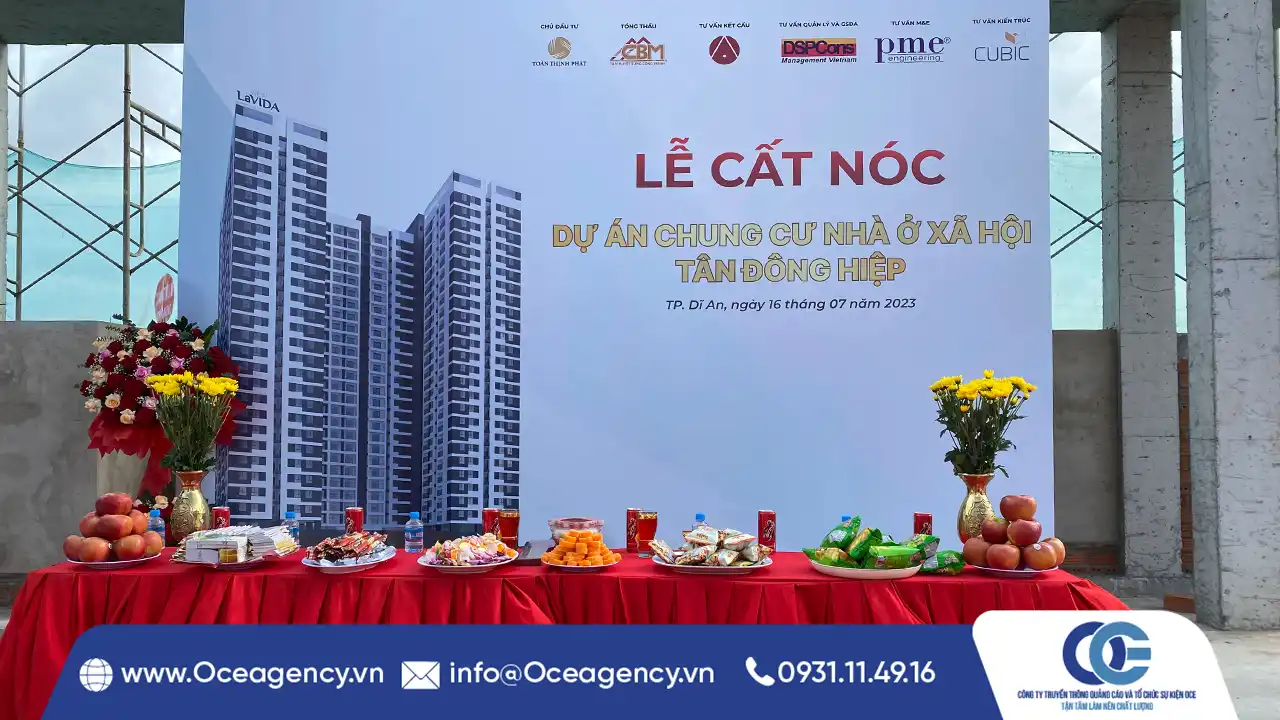 TỔ CHỨC SỰ KIỆN LỄ CẤT NÓC DỰ ÁN NHÀ Ở XÃ HỘI TÂN ĐÔNG HIỆP