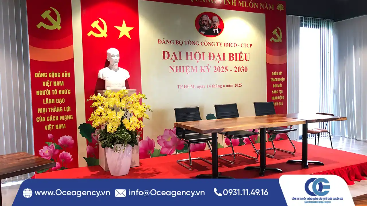 DỊCH VỤ THI CÔNG BACKDROP SÂN KHẤU CÔNG TY IDICO - CTCP
