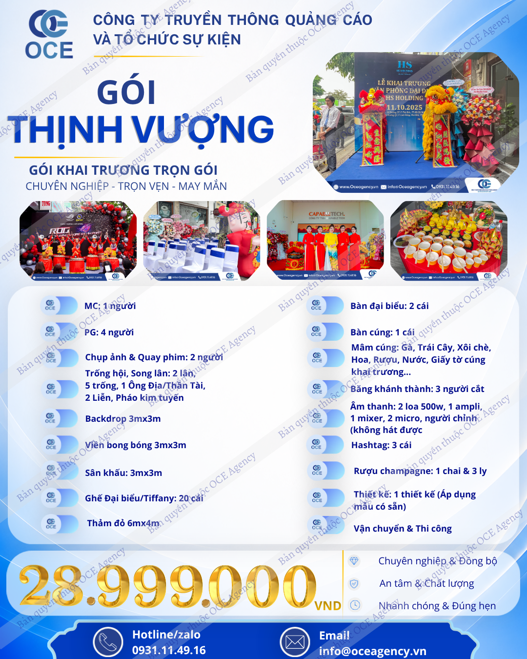 Bảng gi&aacute; khai trương - G&oacute;i Thịnh Vượng