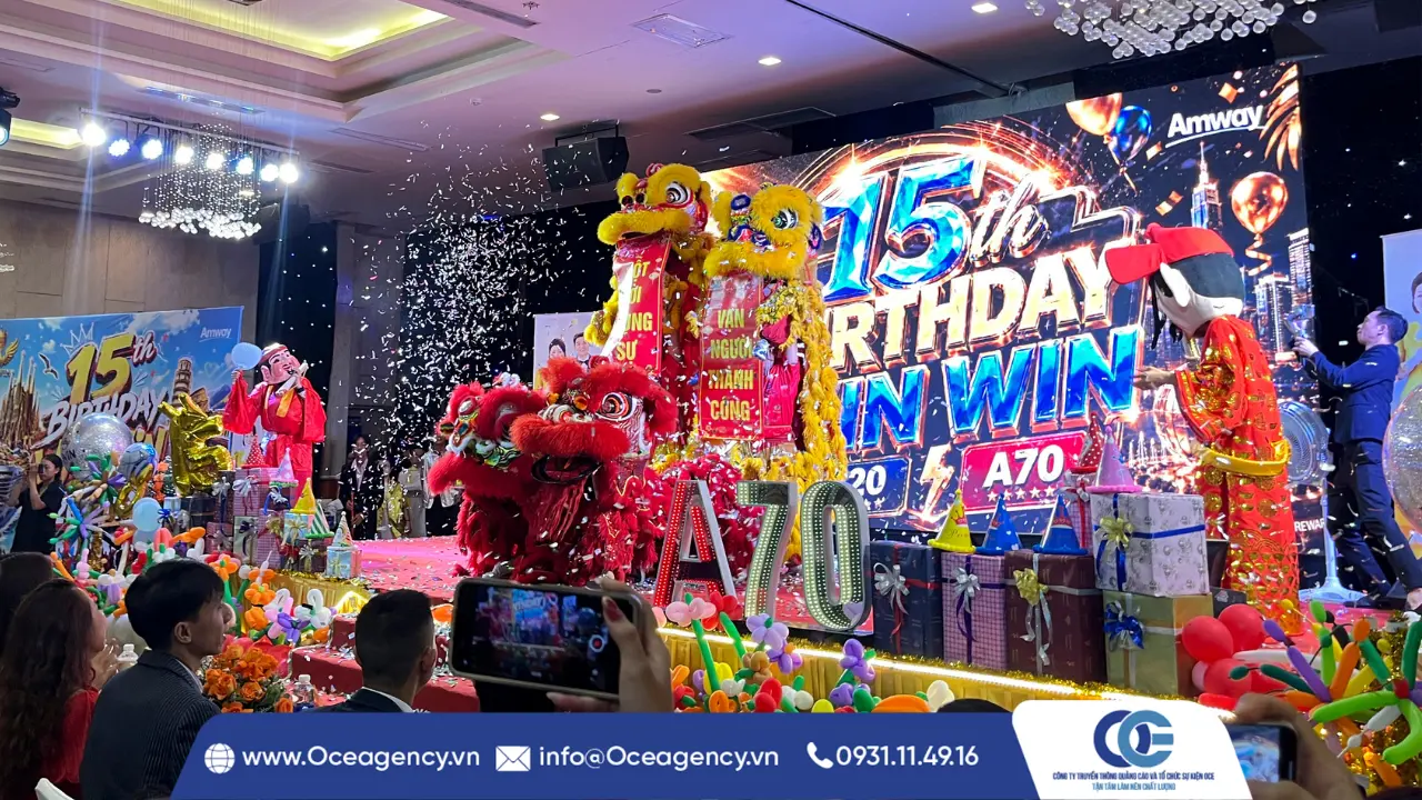 OCE Agency cung cấp Lân Sư Rồng mừng sinh nhật 15 năm Win Win tại TP.HCM